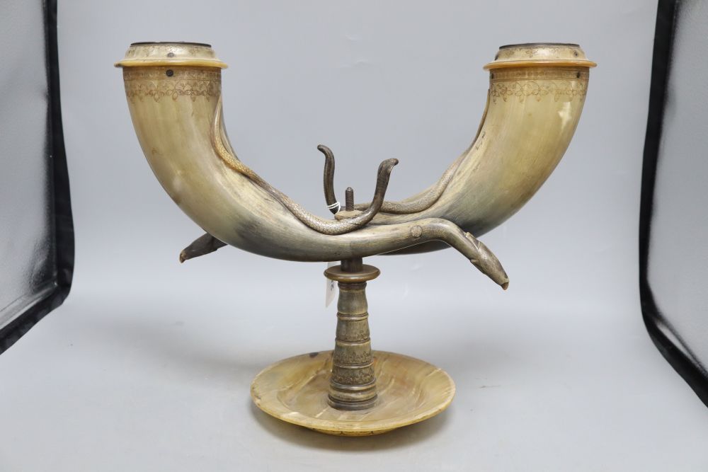 A cow horn cornucopia, c.1860, height 31cm